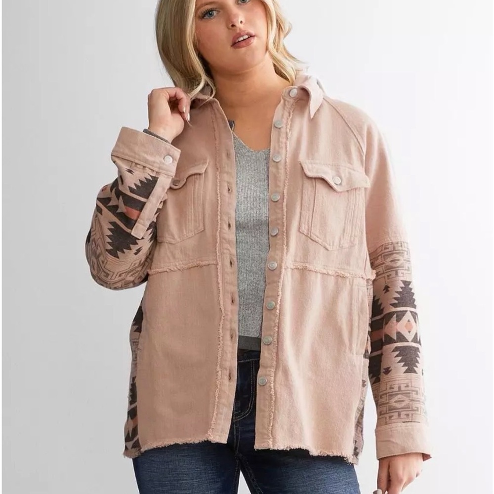 BKE Buckle Western Aztec Hooded Shacket Oversized Button Up Jacket Size L